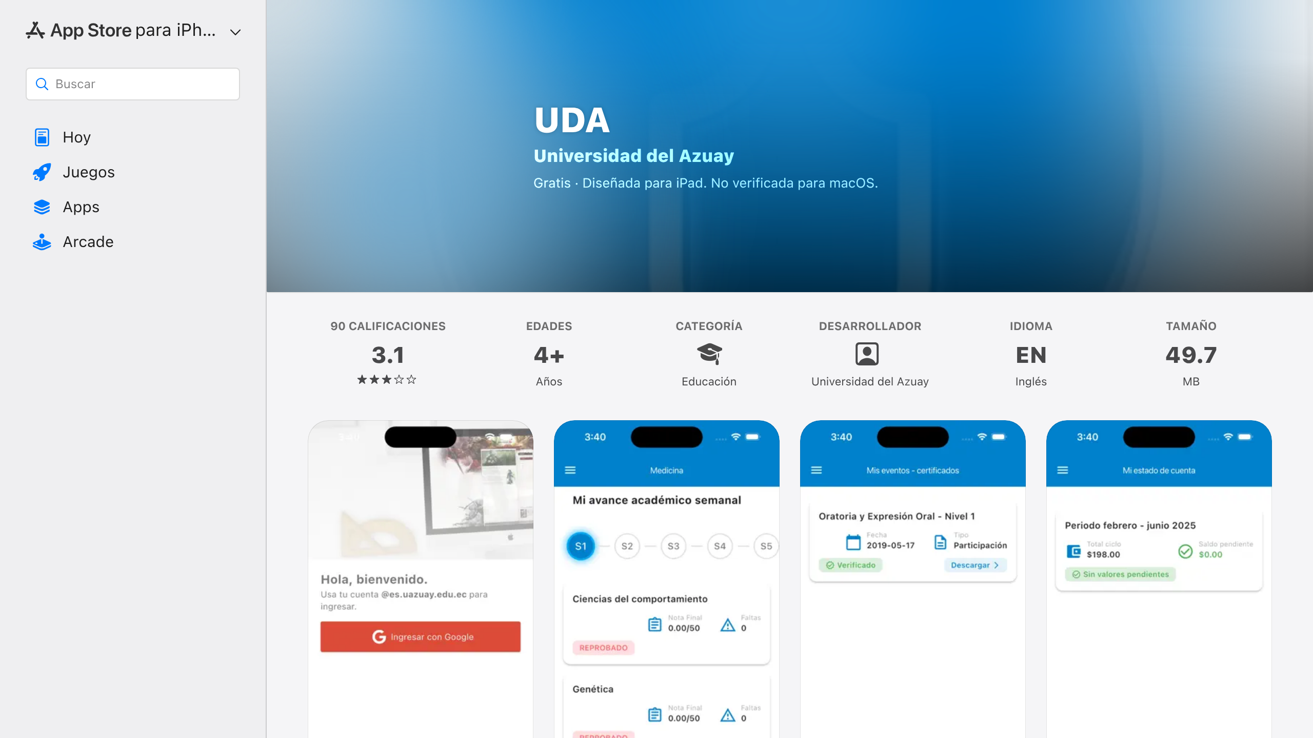 Vista previa de App UDA